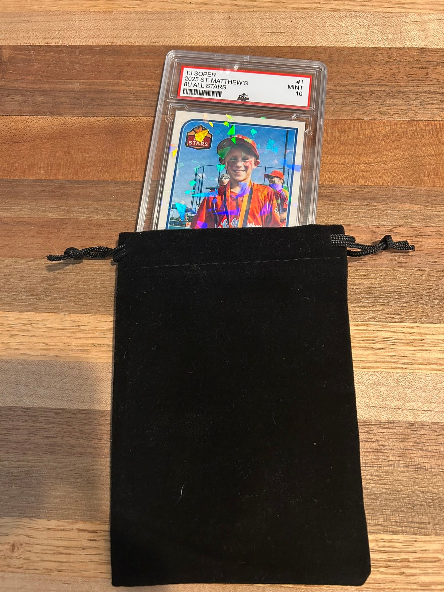 Custom Graded Baseball Card with Holographic Finish - PSA Style Slab, Stand, & Velvet Pouch