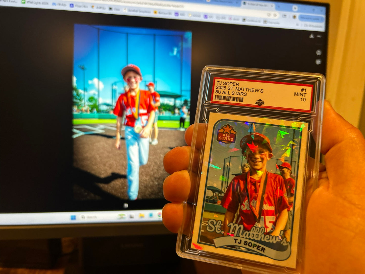 Custom Graded Baseball Card with Holographic Finish - PSA Style Slab, Stand, & Velvet Pouch