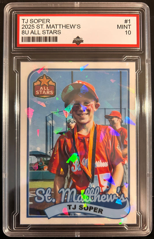 Custom Graded Baseball Card with Holographic Finish - PSA Style Slab, Stand, & Velvet Pouch